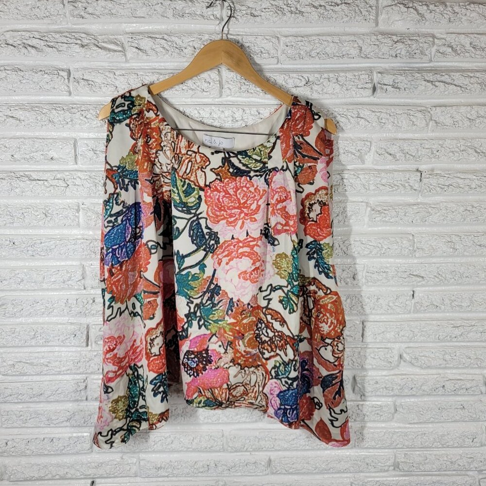 Mel Jo Womens Top Extra Large Sleeveless Lined Red Green Floral FLO135XE